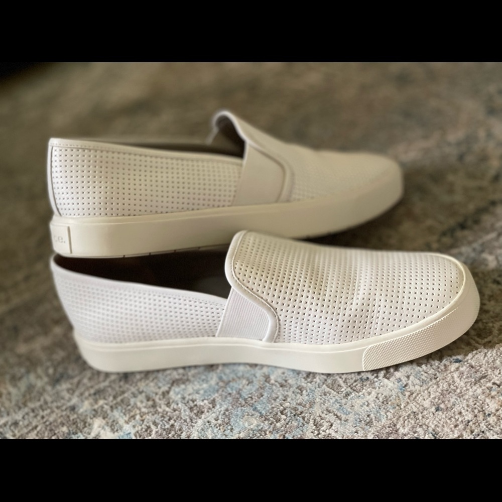 Vince, Perforated Leather Blair Sneaker, White, W-8.5, sells brand new $200